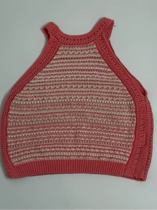 BCBGeneration Coral and Cream Striped Crochet Halter Top Boho Medium - Picture 3 of 7